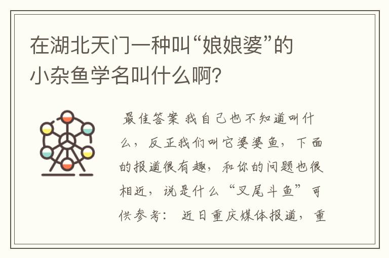 在湖北天门一种叫“娘娘婆”的小杂鱼学名叫什么啊?