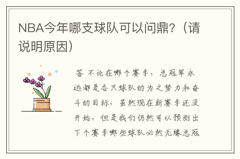 NBA今年哪支球队可以问鼎?(请说明原因)