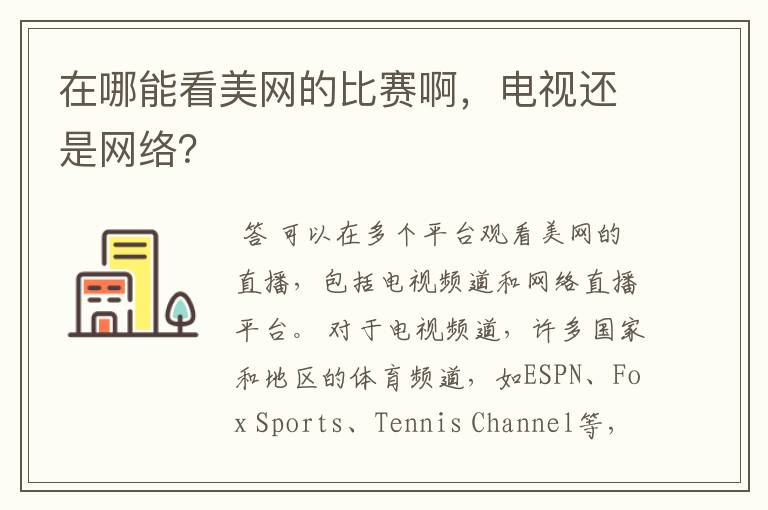在哪能看美网的比赛啊,电视还是网络?