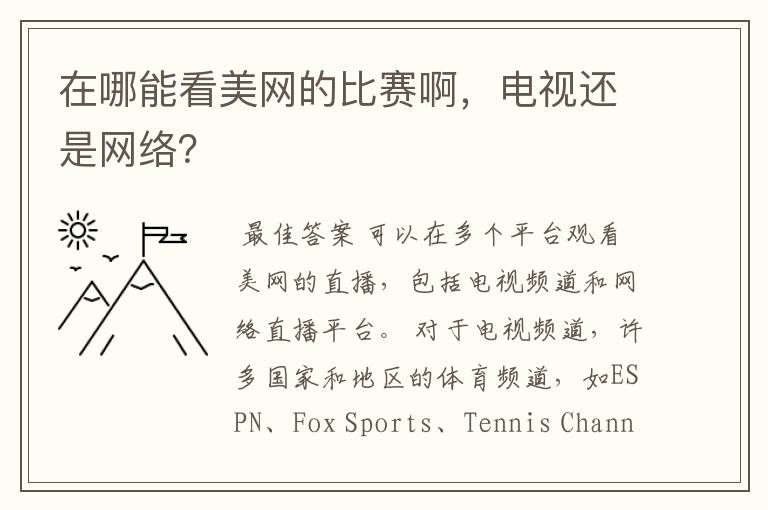 在哪能看美网的比赛啊,电视还是网络?