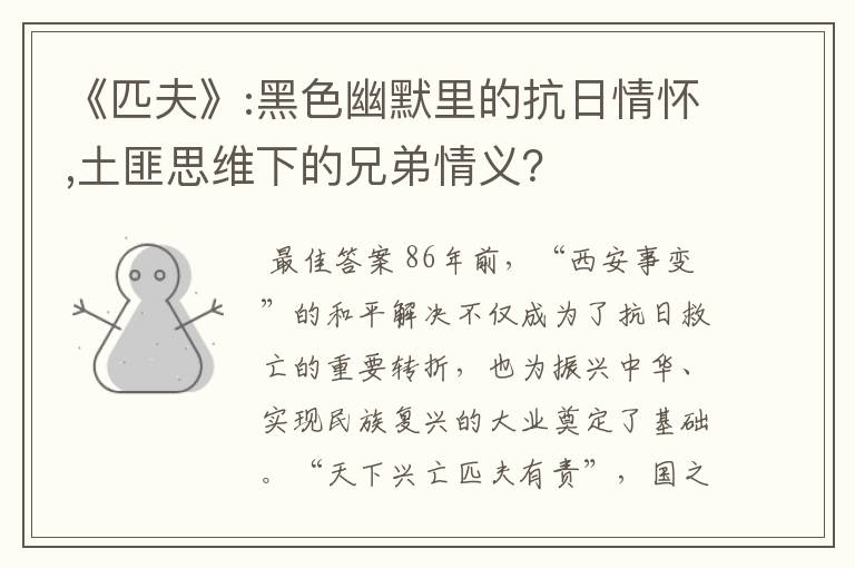 《匹夫》:黑色幽默里的抗日情怀,土匪思维下的兄弟情义?