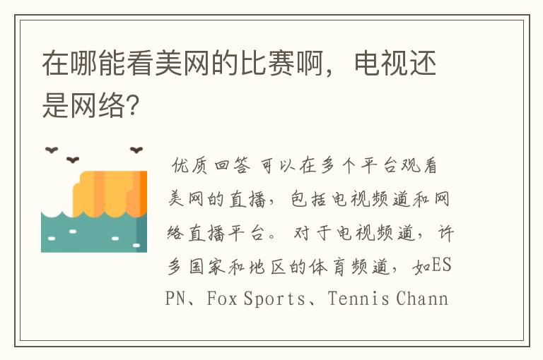 在哪能看美网的比赛啊,电视还是网络?