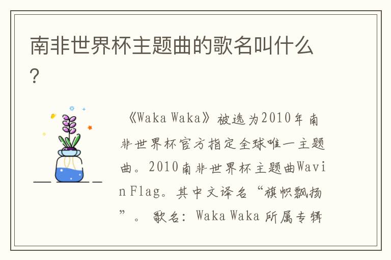 南非世界杯主题曲的歌名叫什么?