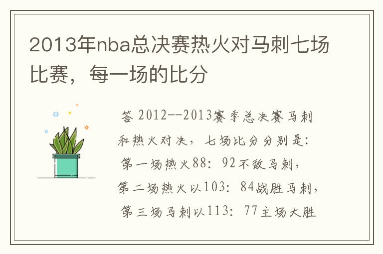 2013年nba总决赛热火对马刺七场比赛,每一场的比分