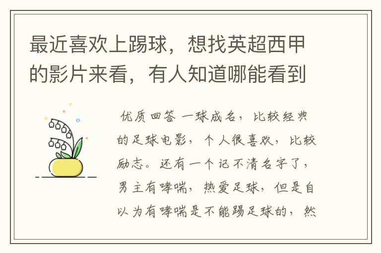 最近喜欢上踢球,想找英超西甲的影片来看,有人知道哪能看到吗