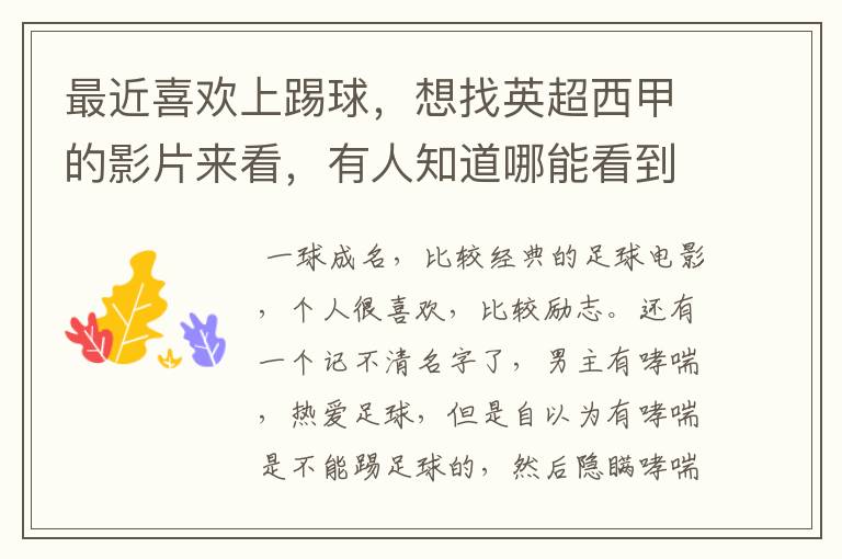 最近喜欢上踢球,想找英超西甲的影片来看,有人知道哪能看到吗