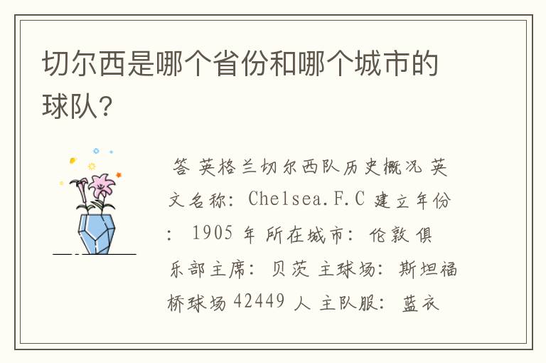 切尔西是哪个省份和哪个城市的球队?