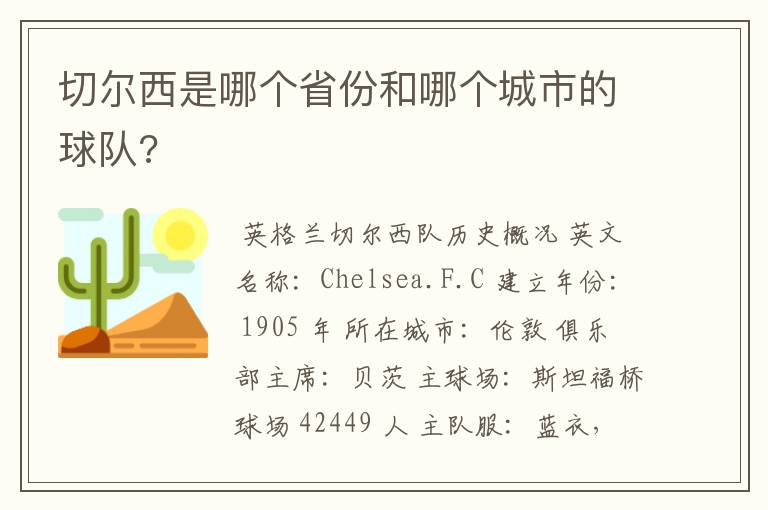 切尔西是哪个省份和哪个城市的球队?