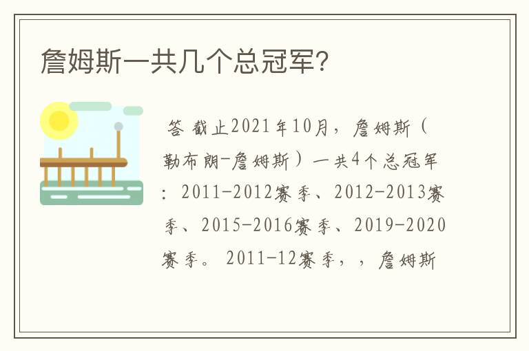 詹姆斯一共几个总冠军?
