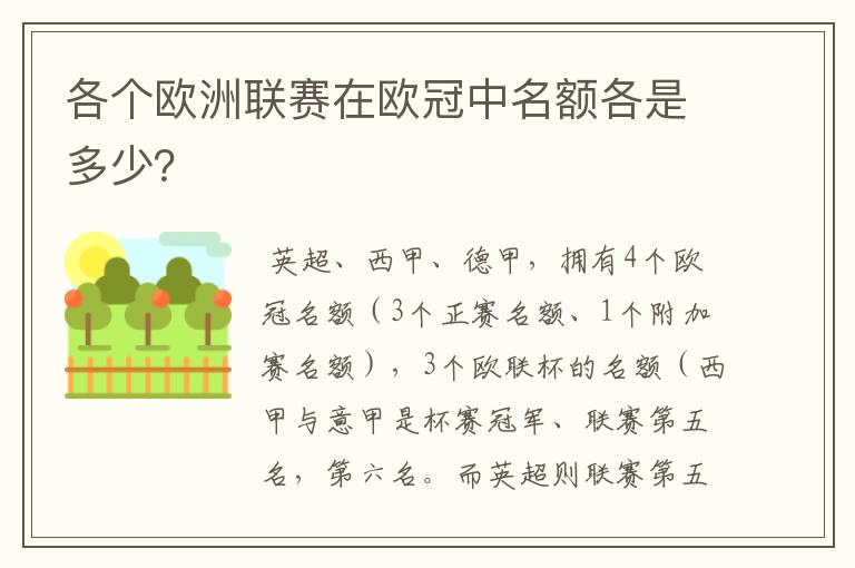 各个欧洲联赛在欧冠中名额各是多少?