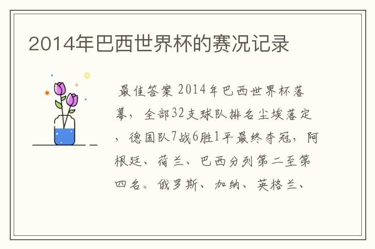 2014年巴西世界杯的赛况记录