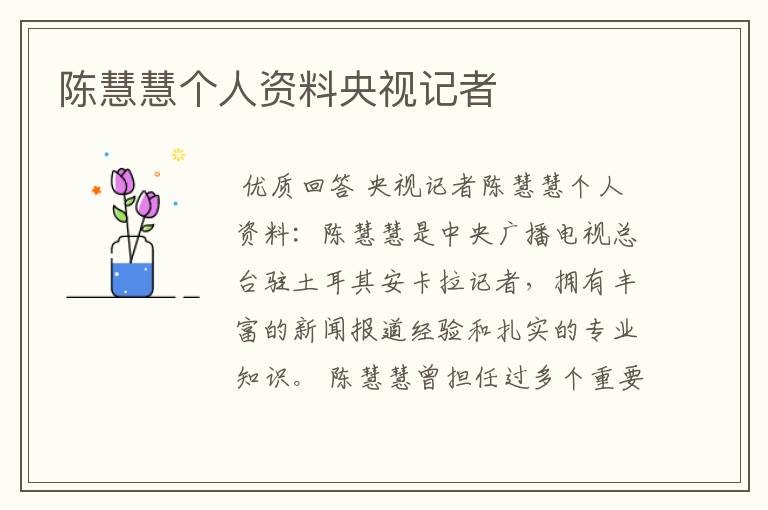 陈慧慧个人资料央视记者