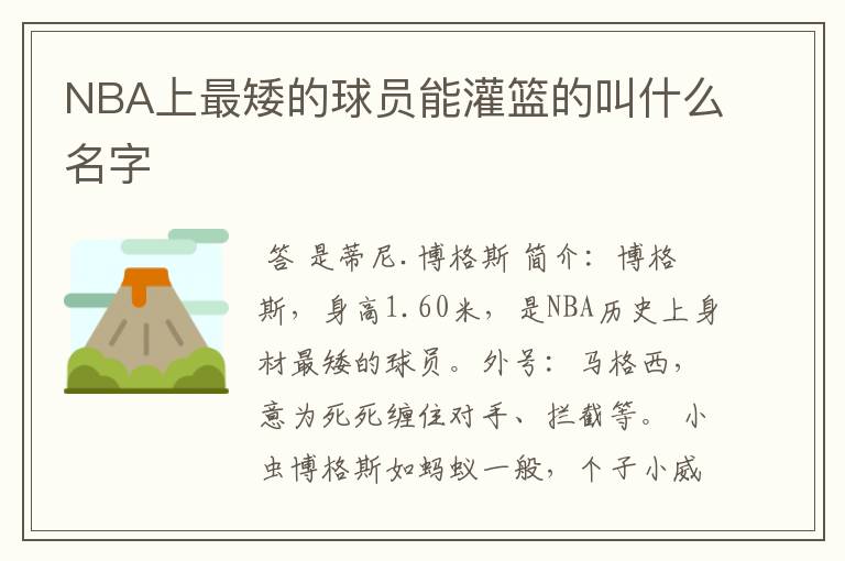 NBA上最矮的球员能灌篮的叫什么名字
