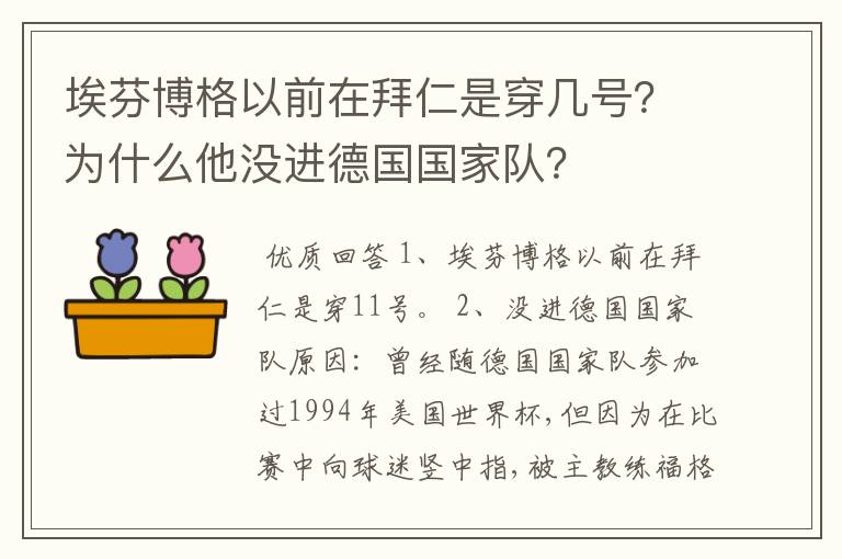 埃芬博格以前在拜仁是穿几号?为什么他没进德国国家队?