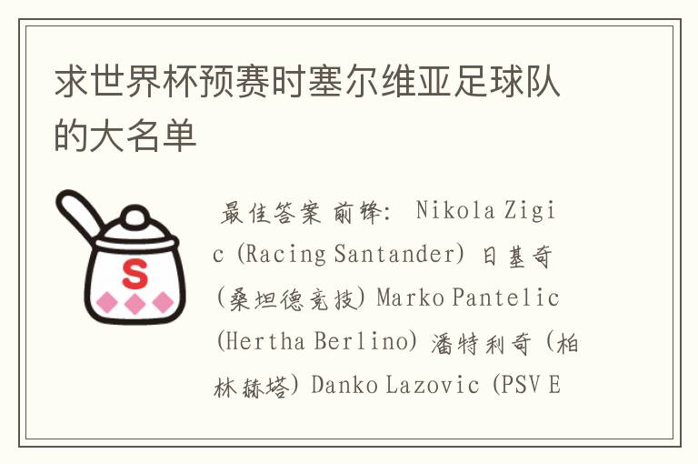 求世界杯预赛时塞尔维亚足球队的大名单