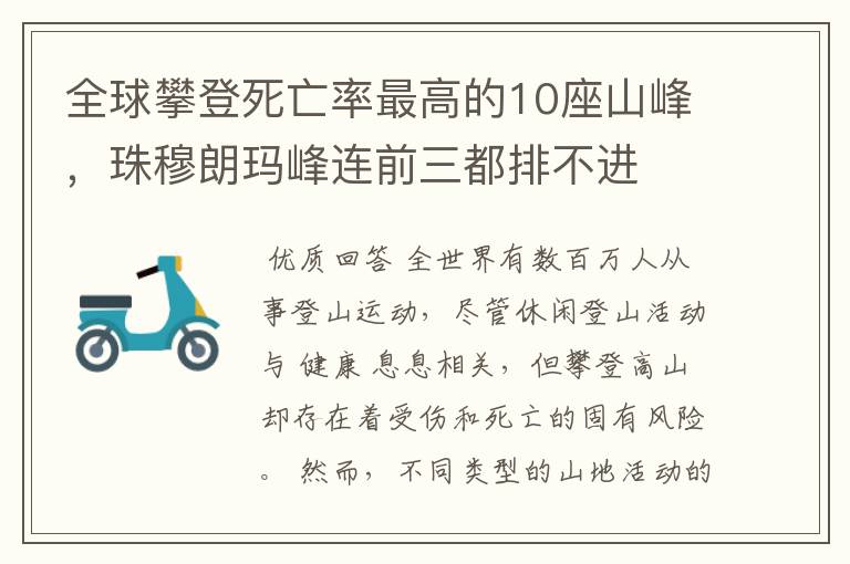 全球攀登死亡率最高的10座山峰,珠穆朗玛峰连前三都排不进