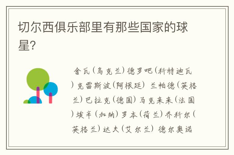 切尔西俱乐部里有那些国家的球星?
