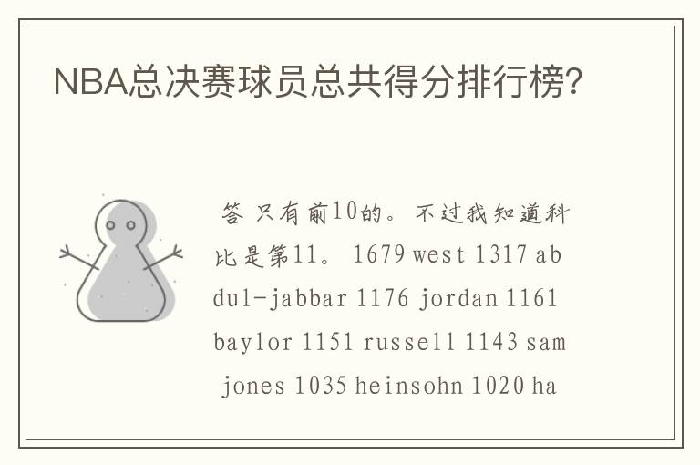NBA总决赛球员总共得分排行榜?