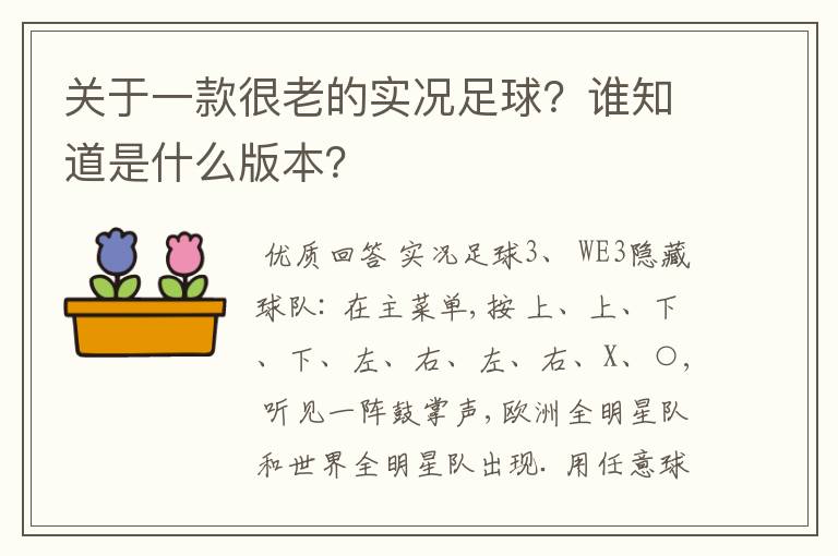 关于一款很老的实况足球?谁知道是什么版本?