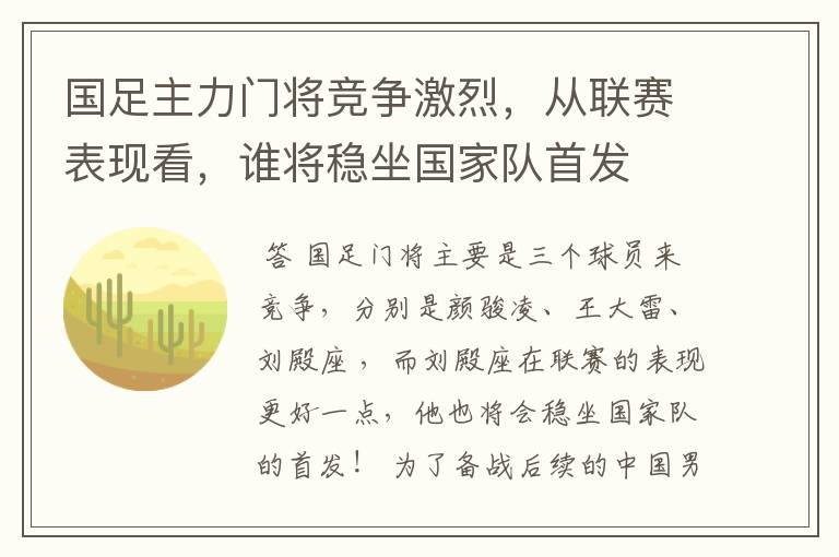 国足主力门将竞争激烈,从联赛表现看,谁将稳坐国家队首发