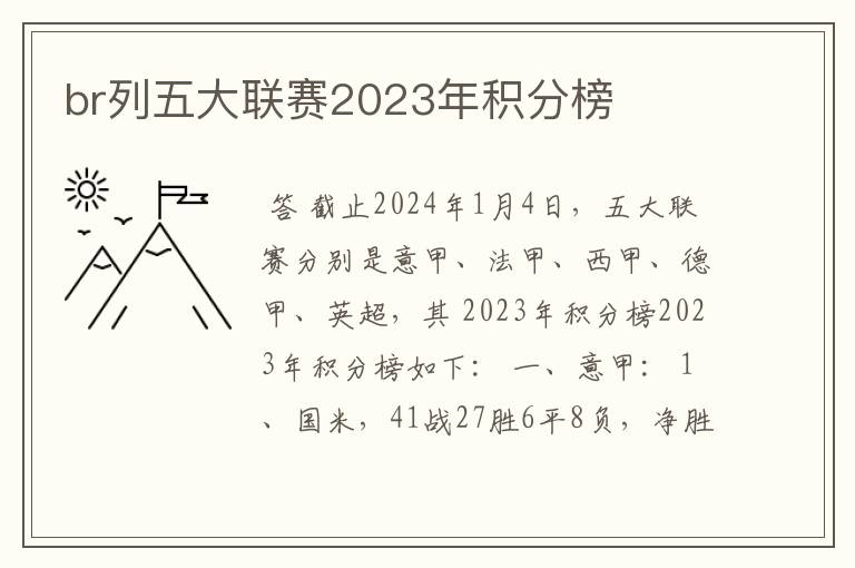 br列五大联赛2023年积分榜