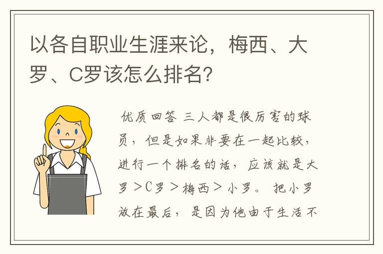 以各自职业生涯来论,梅西、大罗、C罗该怎么排名?
