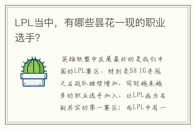 LPL当中,有哪些昙花一现的职业选手?