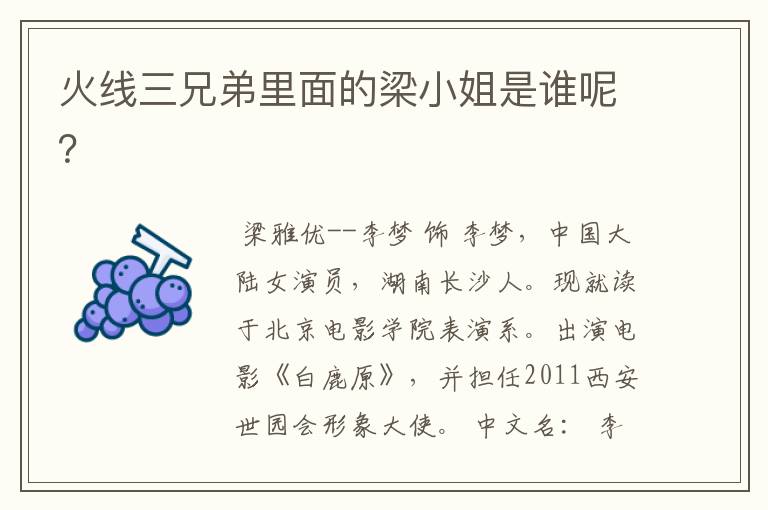 火线三兄弟里面的梁小姐是谁呢?