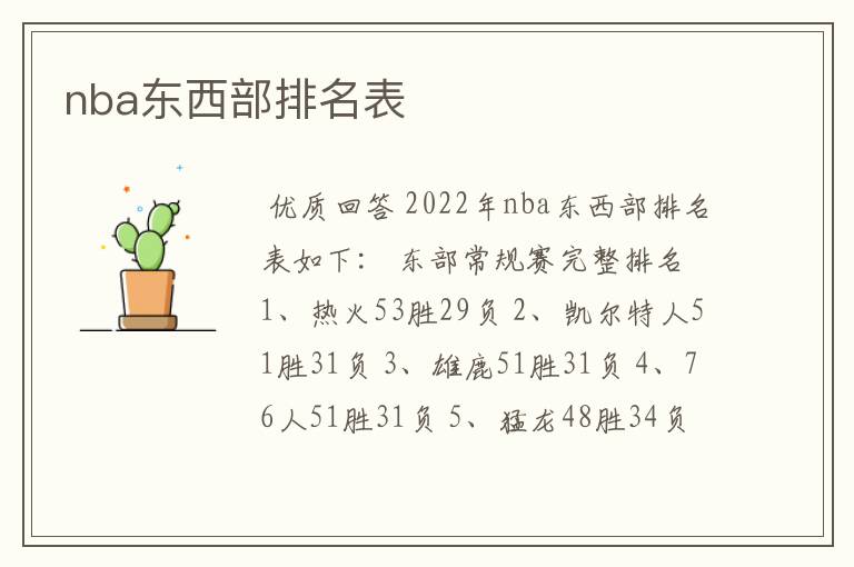 nba东西部排名表