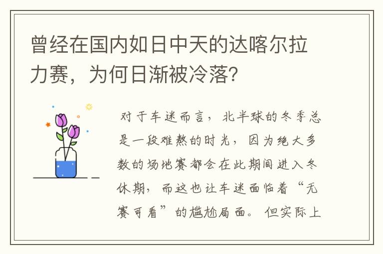 曾经在国内如日中天的达喀尔拉力赛,为何日渐被冷落?