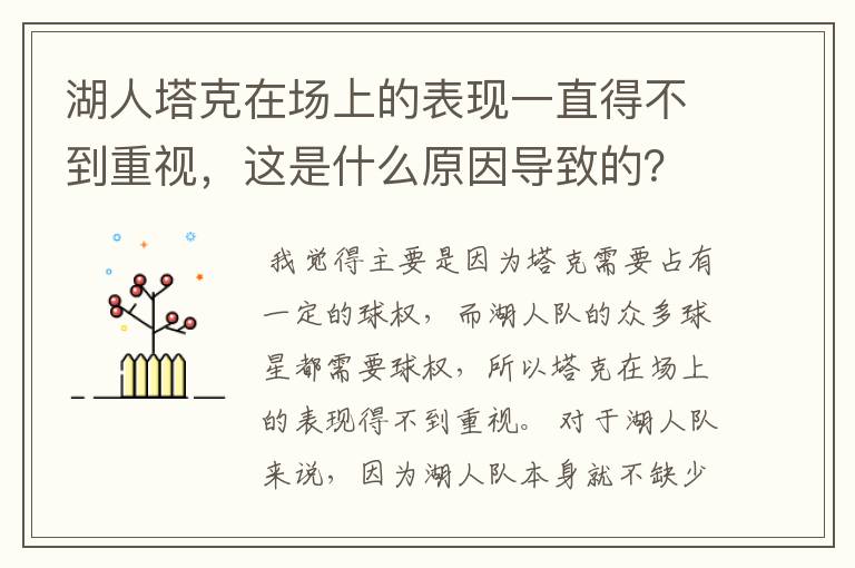 湖人塔克在场上的表现一直得不到重视,这是什么原因导致的?