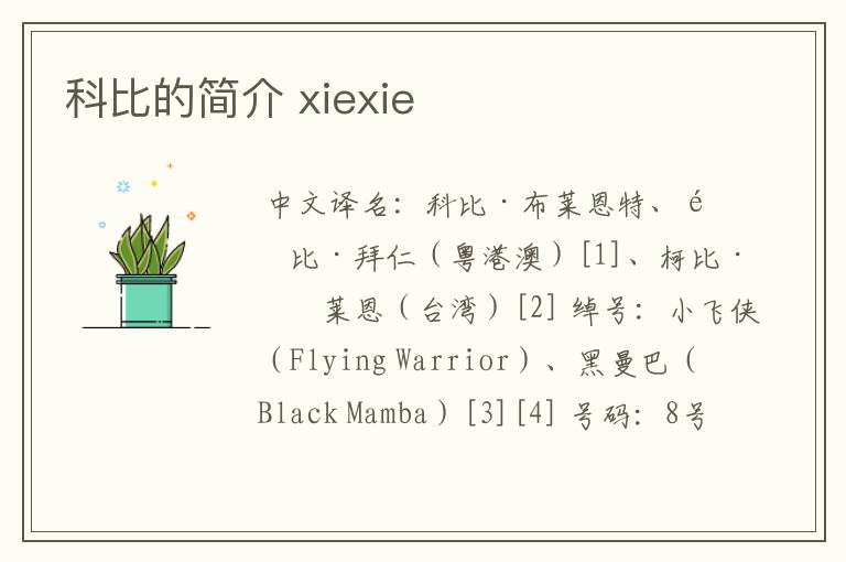 科比的简介 xiexie