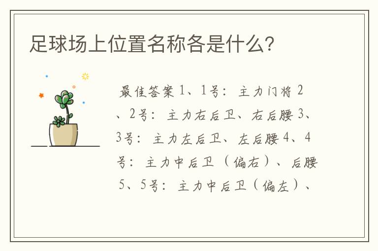 足球场上位置名称各是什么?