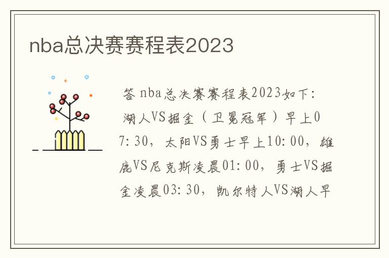 nba总决赛赛程表2023