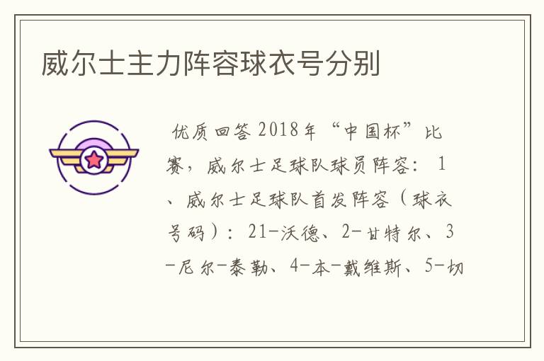 威尔士主力阵容球衣号分别