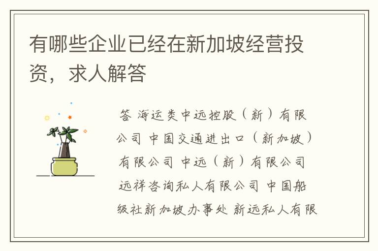 有哪些企业已经在新加坡经营投资,求人解答