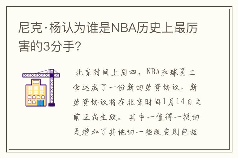 尼克·杨认为谁是NBA历史上最厉害的3分手?