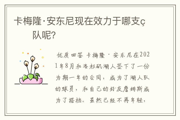 卡梅隆·安东尼现在效力于哪支球队呢?