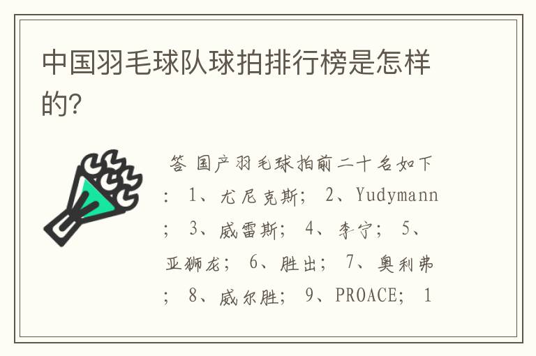 中国羽毛球队球拍排行榜是怎样的?