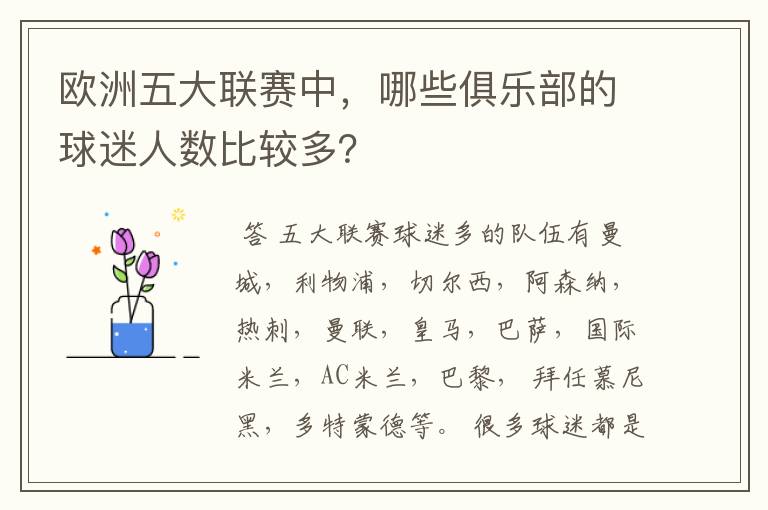 欧洲五大联赛中,哪些俱乐部的球迷人数比较多?