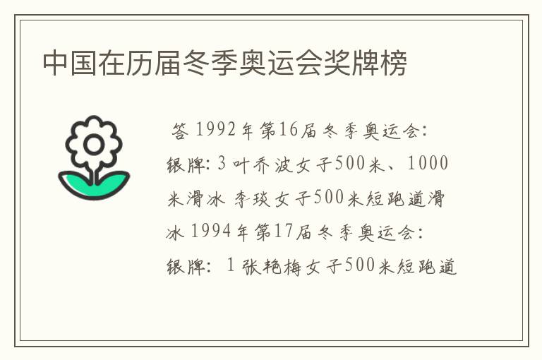 中国在历届冬季奥运会奖牌榜