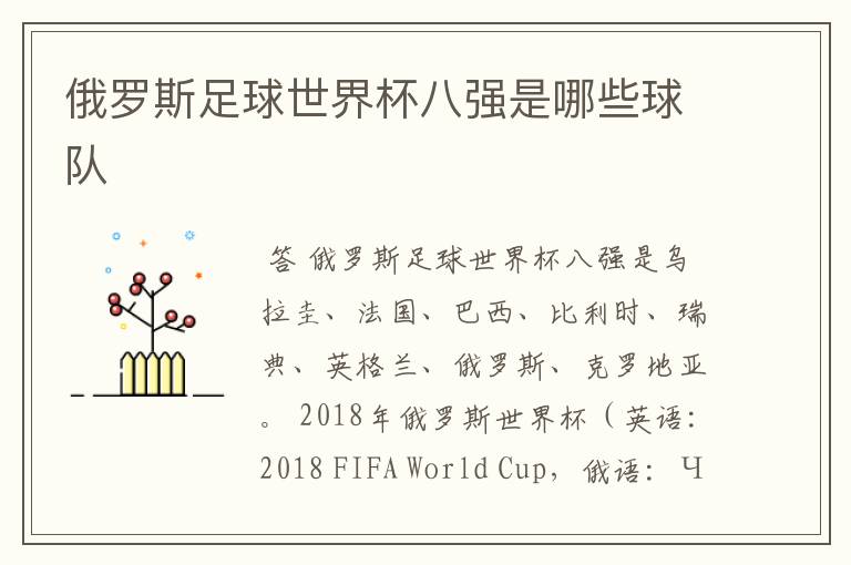 俄罗斯足球世界杯八强是哪些球队