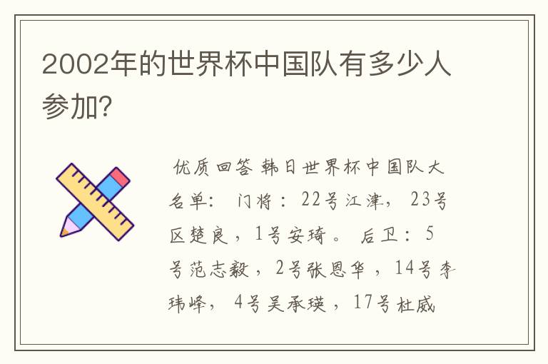 2002年的世界杯中国队有多少人参加?