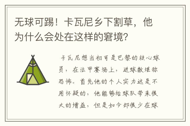 无球可踢!卡瓦尼乡下割草,他为什么会处在这样的窘境?