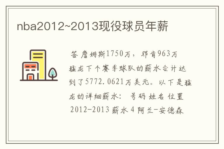 nba2012~2013现役球员年薪