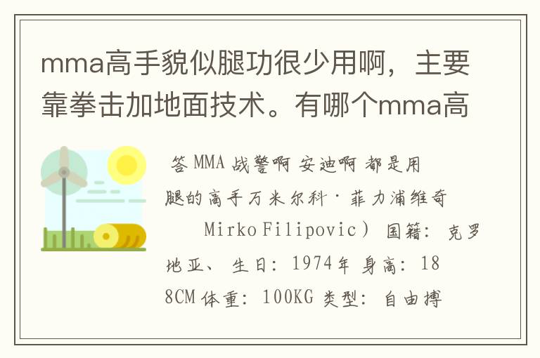 mma高手貌似腿功很少用啊,主要靠拳击加地面技术。有哪个mma高手腿很厉害啊?除了康李。