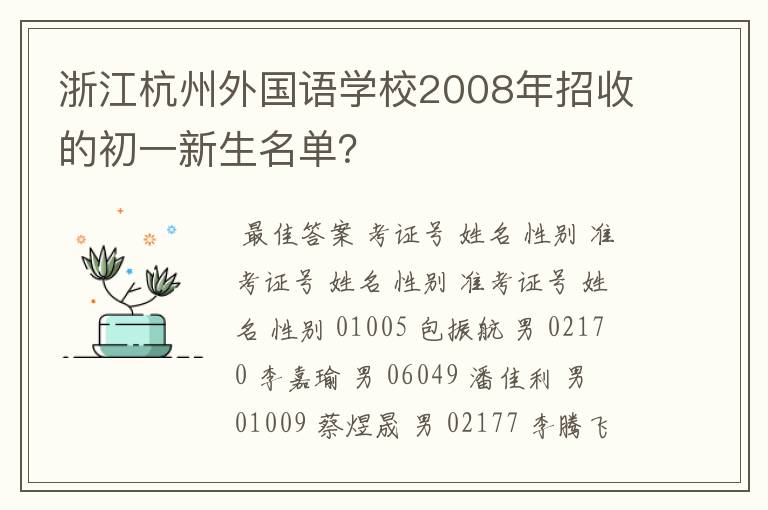 浙江杭州外国语学校2008年招收的初一新生名单?