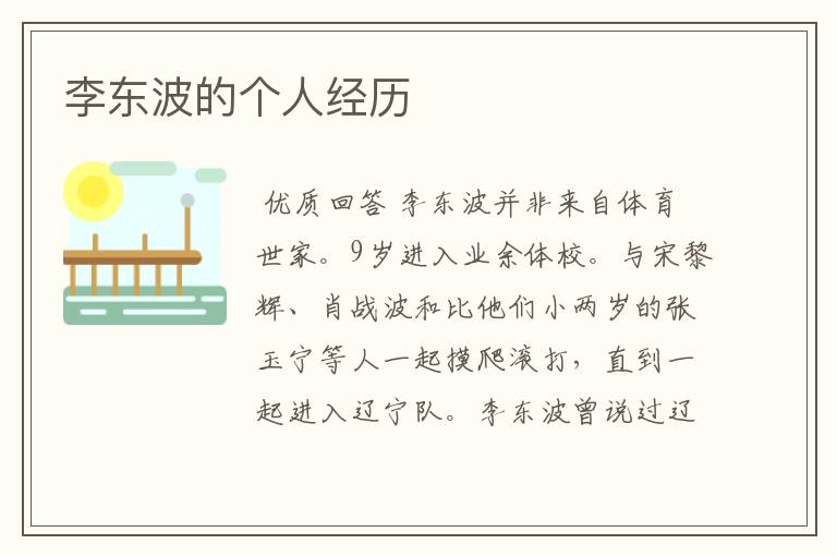 李东波的个人经历