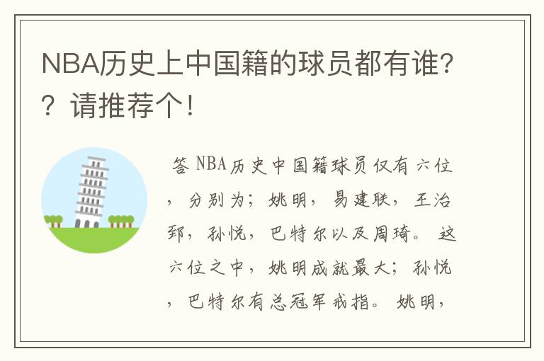 NBA历史上中国籍的球员都有谁??请推荐个!