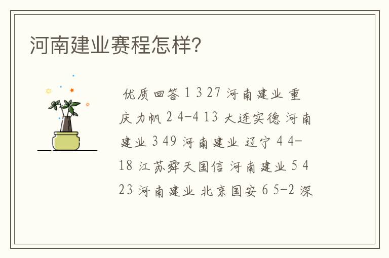 河南建业赛程怎样?